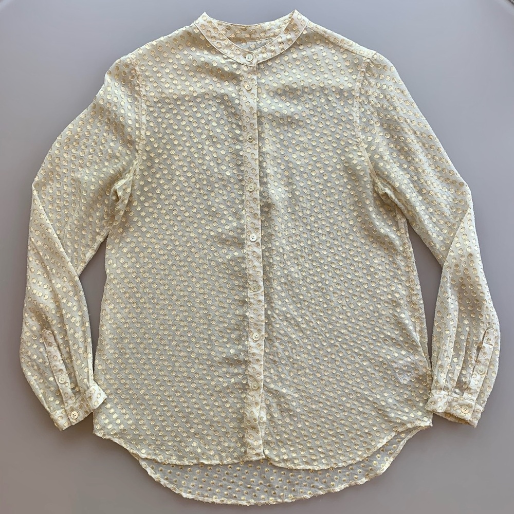 Equipment | Sheer Metallic Dot Button Up in Gold & Cream | Small